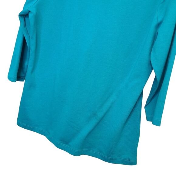 L.L. Bean 3/4 Sleeve Splitneck Cotton Teal Blue Tunic Tee XL - Picture 5 of 7